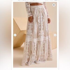Altar’d State NEW Elegant Arissa Ivory Nude Women’s Lace Embroidered Maxi Skirt